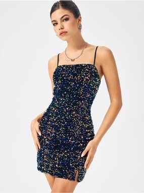 CIDER Sparkling Navy Sequin Bodycon Mini Dress - Small